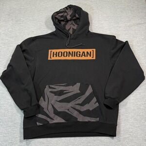 Hoonigan Hoodie Men Large Black Zebra‎ Print Pocket Gym Skateboard Racing 43